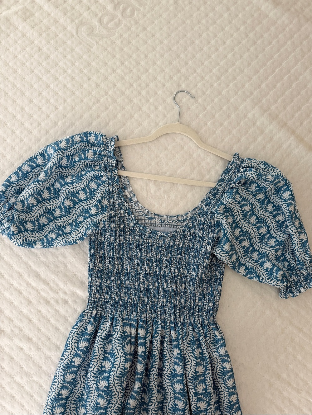 Hill House blue and white floral smocked midi dress - Picture 2 of 2